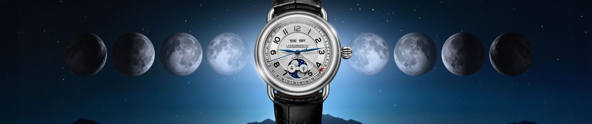 Aerowatch 1942 Calendrier Complet 91108-AA01 - pełny kalendarz i faza księżyca