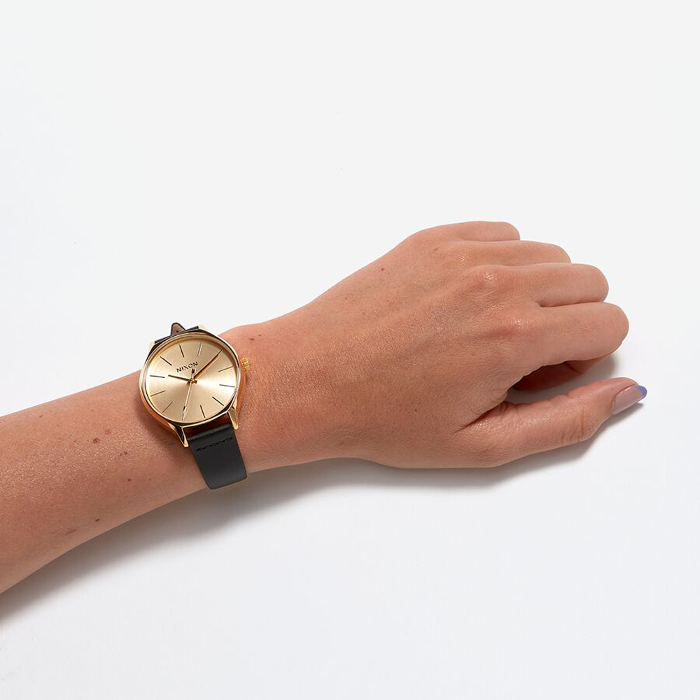 Montre Femme Nixon 38mm En Cuir Or/noir, Modèle A1250 510-00 - Tout Neuf Avec étiquettes