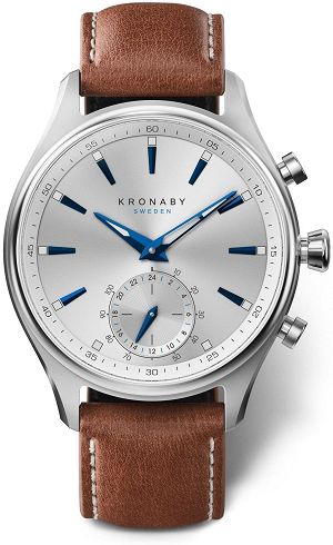 Montre Connectée Hybride KRONABY S3120/1 - Boîtier Acier Inoxydable Gris, Bracelet Cuir Marron - Étanche 10 ATM
